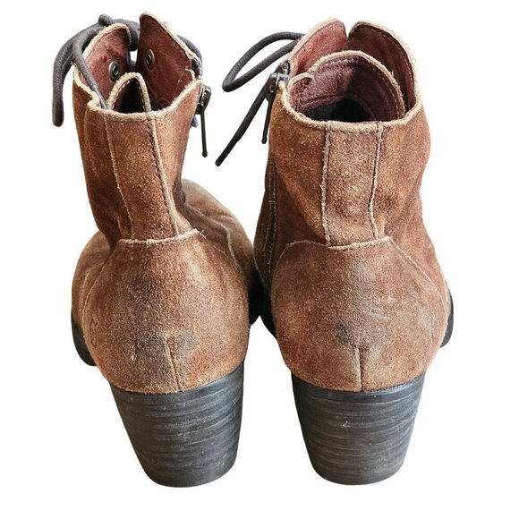 Born Vilma Womens Brown Suede Lace-Up Ankle Boots Side Zip Stacked Heel Size 9.5 - Picture 4 of 10